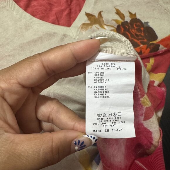 Etro Milano Women's Red/Tan Floral Rib Hem Cotton Cashmere Long Sleeve Size S - Picture 7 of 7